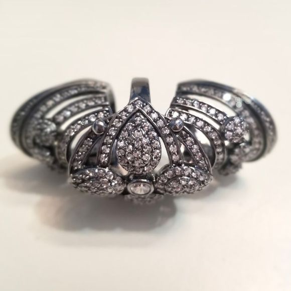 GORGEOUS SILVER GUNMETAL CZ COVERED JOINTED FULL FINGER SHIELD KNUCKLE R… - Picture 6 of 11